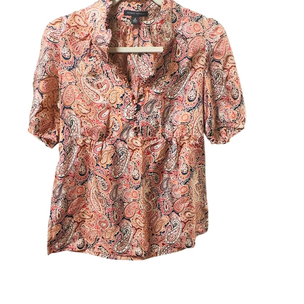100% Silk Banana Republic Paisley Blouse - Pink and Orange